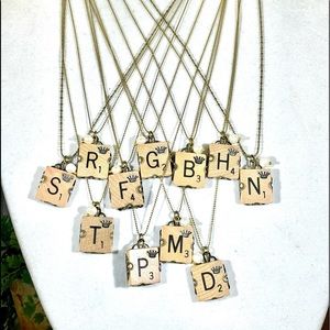 ⭐️🌸Adorned Crown scrabble tile initial Pearl necklace